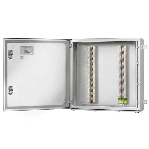 Klippon TB (Terminal Box), Terminal Box, stainless steel enclosure, Height: 480 mm, Width: 480 mm, Depth: 200 mm, Gland plates: Bottom, Material: Stainless steel 1.4404 (316L), electropolished, silver image 1