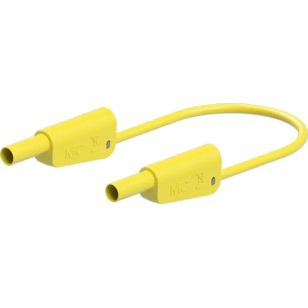 Measuring lead with (4 mm lamella plug, straight) to (4 mm lamella plug, straight), 750 mm, yellow, PVC, 1.0 mm², CAT II, CAT III, 66.2010-07524 image 1
