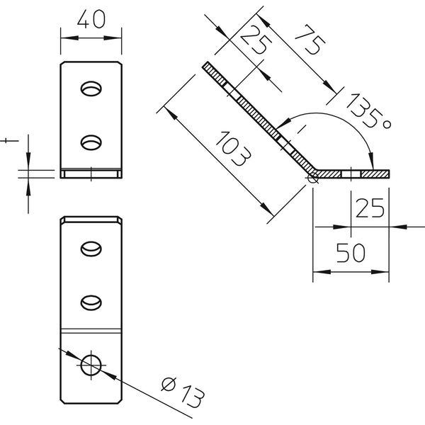 GMS 3 VW 45 FT Connection bracket 45°, with 3 holes 103x50x40x5 image 2