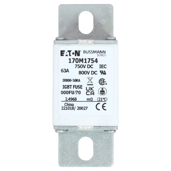 Fuse-link, high speed, 63A, DC 750 V, size 000, 24 x 36 x 96 mm, aR, IEC, UL image 20