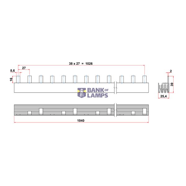 TYTAN-Busbar Pin Version 30mmý / MW=27mm, 3-pole, 1m image 3