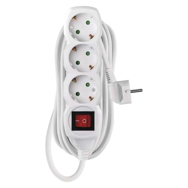 Extension Cord 5 m / 3 sockets / switch / white / PVC / 1.5 mm2 image 1