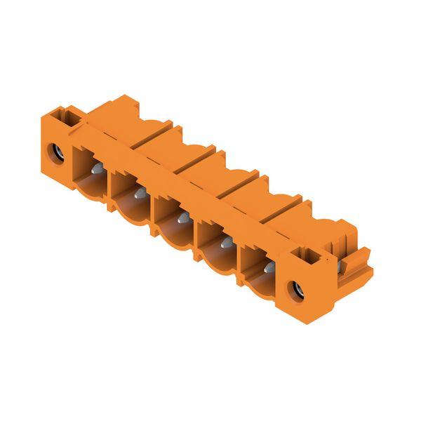PCB plug-in connector, male header, Solder flange, THT solder connection, 7.62 mm, Number of poles: 5, 90°, Solder pin length (l): 3.2 mm, tinned, orange, Box image 3