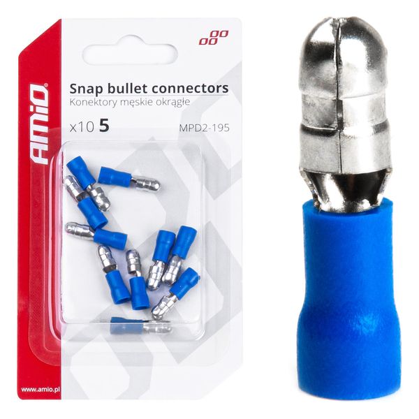Snap Bullet connectors male 5mm 1.5-.25mm2 15A 10pcs image 1