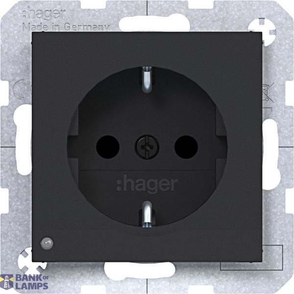 SCHUKO wall socket, orient. LED, screw terminals, A.x/C.x, black matte image 1
