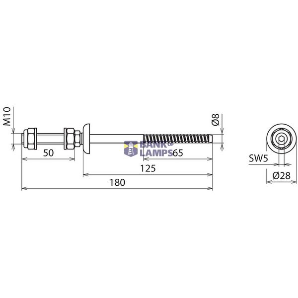 Hanger bolt A2 for metal L 8x125mm M10x50mm image 2