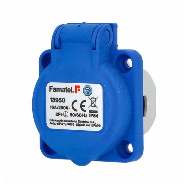 Built-in socket 13950 IP54 SCHUKO 250V/16A (with side protective contacts), blue image 1