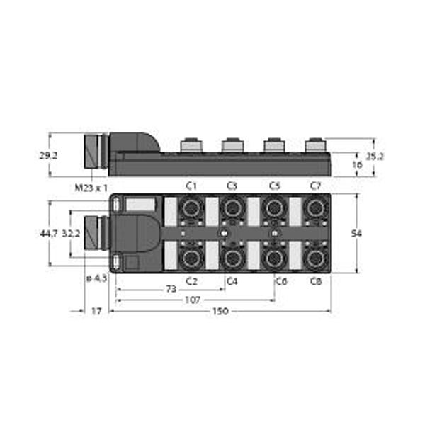 Passive Actuator/Sensor Box, M12 × 1 8-port, with M23 Connector for Supply Cable   TB-8M12-5-CS19H image 1