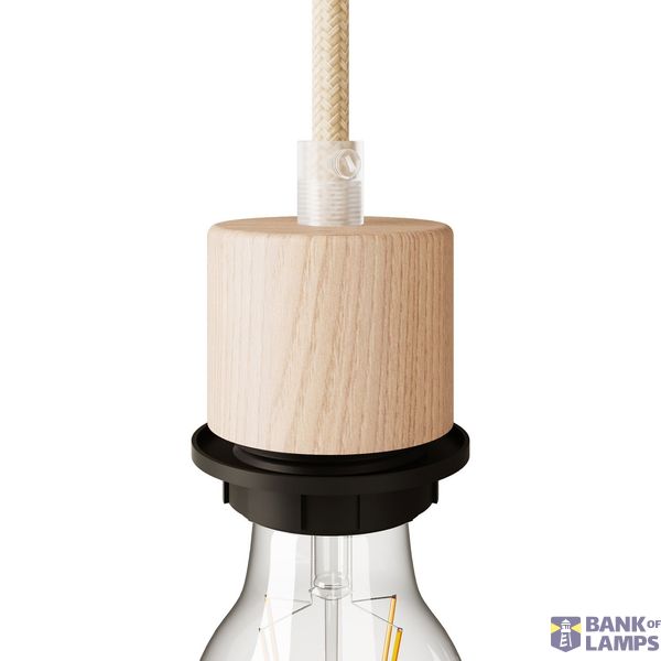 Wood E27 cylindrical threaded lamp holder kit with cable clamp for lampshade image 1
