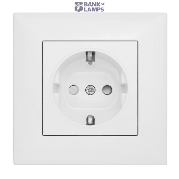 Socket outlet, safety shutter, complete, white, screw clamps image 1