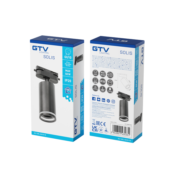 Track luminaire 1-phase SOLIS, GU10 Bulb, max. 20 W, AC220-240V, IP20, round, black image 2