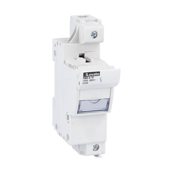 Fuse holder UL recognized and CSA certified, for 22X58mm fuses. 100A/125A rated current at 690VAC, 1P. Without status indicator. 1 module image 1
