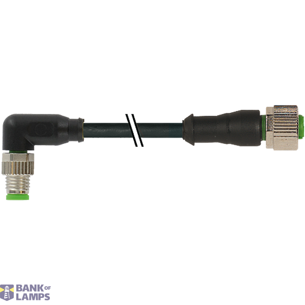 M8 male 90° / M12 female 0° A-cod. PUR 3x0.25 bk UL/CSA+drag ch. 6m image 2