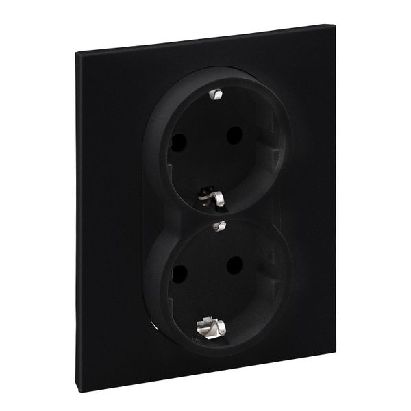 2X2P+E SOCKET SCHUKO STANDARD AUTO TERMINALS SHUTTERED BLACK image 1