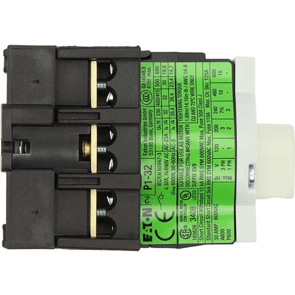 Main switch, P1, 32 A, rear mounting, 3 pole, Emergency switching off function, With red rotary handle and yellow locking ring, Lockable in the 0 (Off image 4