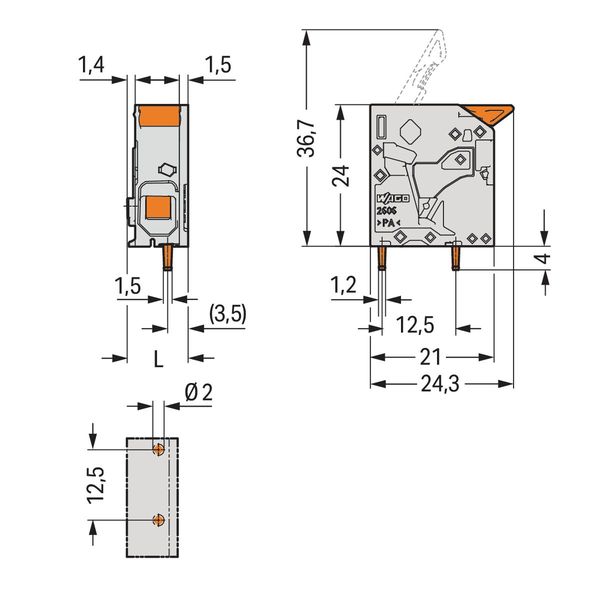 PCB terminal block lever 6 mm² gray image 3