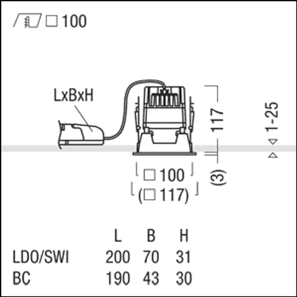 P-INF Q100H 750-930 LDO BK WH - LED ceiling-recessed luminaire image 3