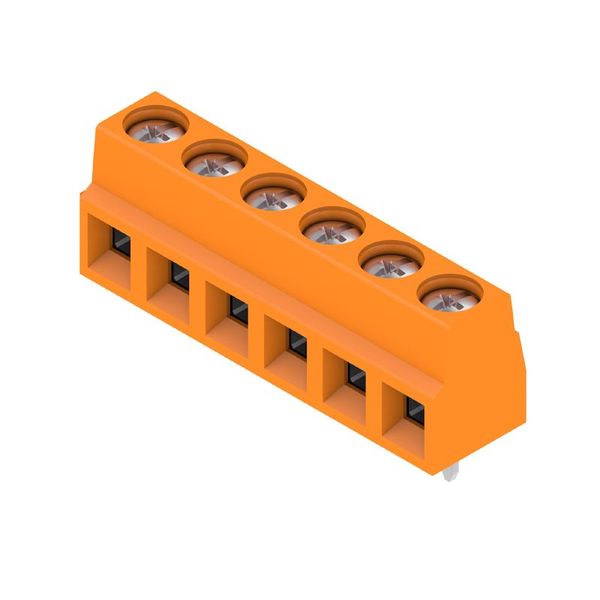 Printed circuit board terminals, 5.08 mm, Number of poles: 6, 90°, Solder pin length (l): 3.5 mm, tinned, orange, Clamping yoke connection, Clamping range, max. : 1.5 mm², Box image 1