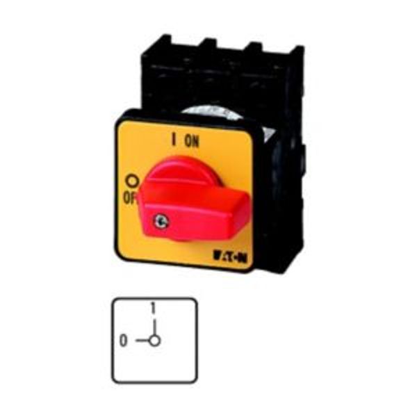 P1-32/E-RT On-Off switch, P1, 32 A, flush mounting, 3 pole, Emergency switching off function, with red thumb grip and yellow front plate image 4