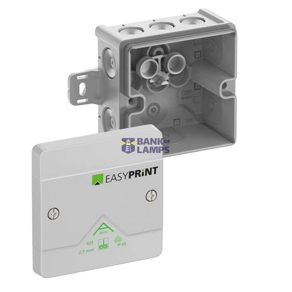 Junction box, Type of protection IP66, max. 2,5², Impact strength IK07, Protection class II, Ui 1000V AC, Ui 1000V DC, DLG, VDE, Halogen free Abox 025 AB-L EasyPrint image 1
