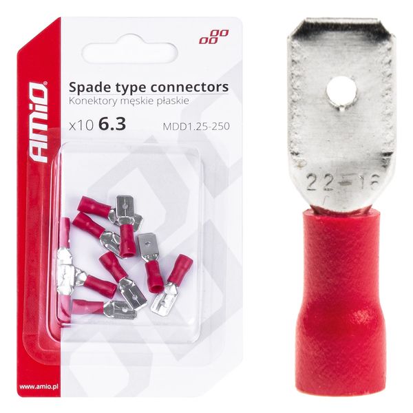 Spade type connectors 6.3mm 0.5-1.5mm2 10A 10 pcs image 1