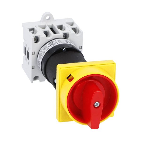 Rotary cam switch GX series, ON-OFF switch 4 poles 20A, for rear mounting with red/yellow handle padlockable in 0, door coupling and protection covers, front plate 48X48mm image 1