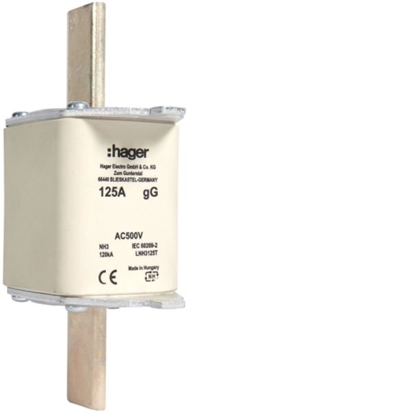 NH Fuse Insert 125A GG, 500VAC LNH3125T image 1