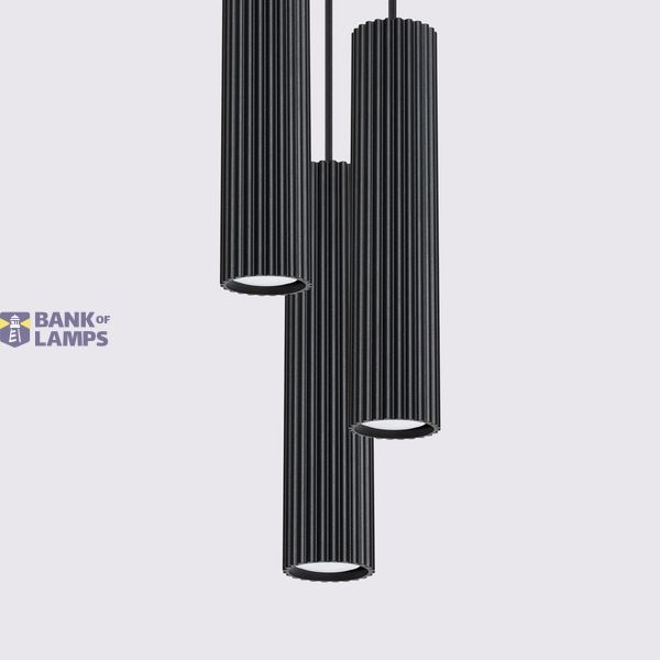 HANGING LAMP THREE CYLINDRICAL LAMPSHADES WITH ELEGANT CARBON GROOVING ON GU10 image 3