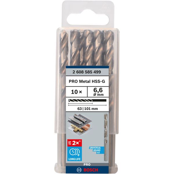 Metal drill bits HSS-G, DIN 338 6,6 x 63 x 101 mm 10 pcs. image 1