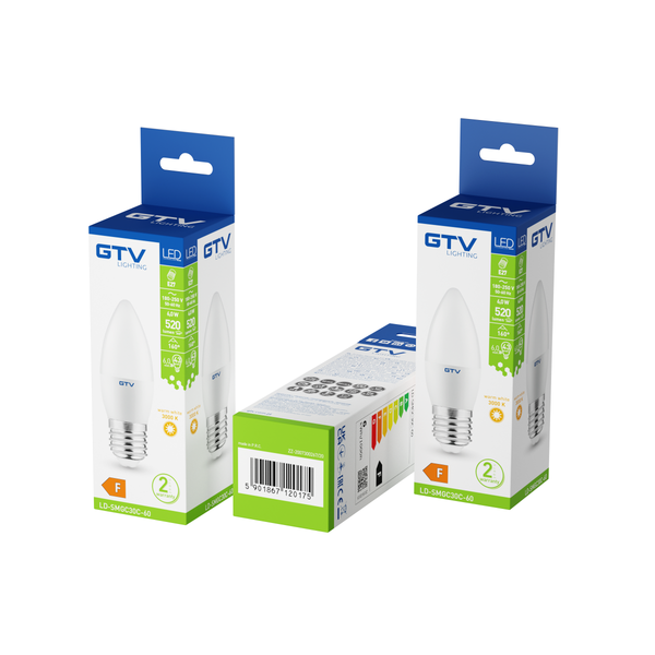 LED Bulb E27, C30, 6 W, 520 lm, 3000K, AC180-250V, 160° image 3