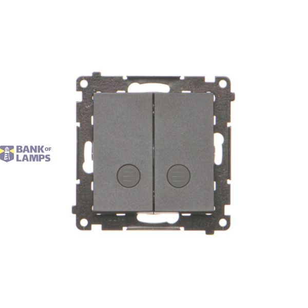 Double two-way switch with backlight light without symbol, 10AX, black matt image 1