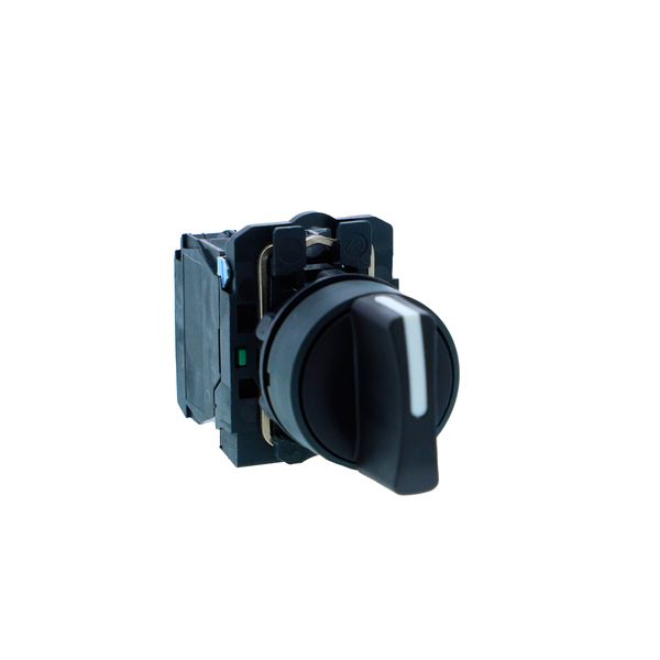 Selector switch, Harmony XB5N XB7N, plastic, black, 22mm, short handle, 3 position, stay put, 2 NO image 1