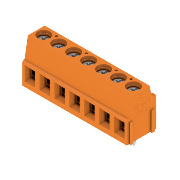 Printed circuit board terminals, 5.08 mm, Number of poles: 7, 90°, Solder pin length (l): 3.5 mm, tinned, orange, Clamping yoke connection, Clamping range, max. : 2.5 mm², Box image 3