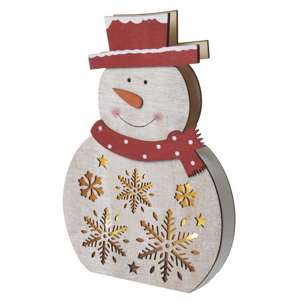 LED Christmas snowman, wooden, 30 cm, 2x AAA, indoor, warm white, timer image 1