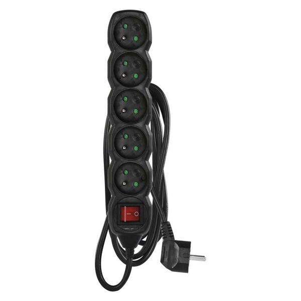 Extension Cord 3 m / 5 sockets / switch / black / PVC / 1.5 mm2 image 1