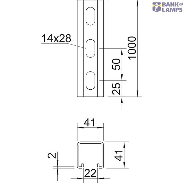 Profile rail perforated, slot 22mm 1000x41x41 Stainless steel A4 1.457 image 2