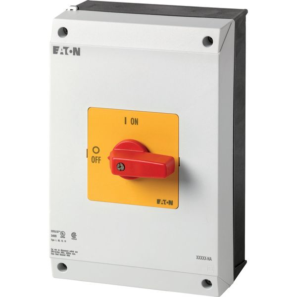 P3-100/I5-RT-NA On-Off switch, P3, 100 A, surface mounting, 3 pole, Emergency switching off function, with red thumb grip and yellow front plate, UL/CSA image 2