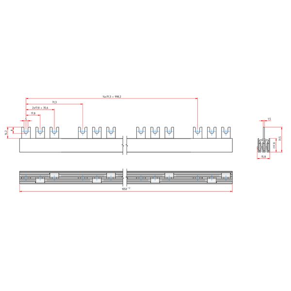 TYTAN T, Busbar C-version 16mmý, / MW=27mm, 3-pole, 1m (The price is shown without markup on metals. Request a quote for accurate information) image 3