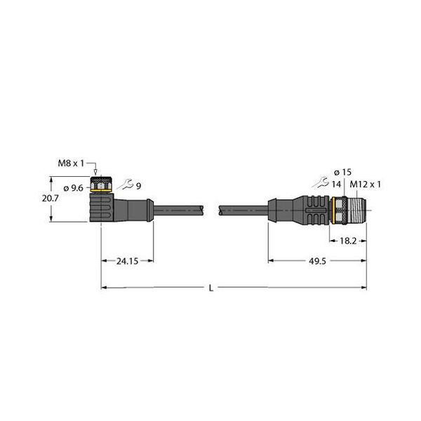 Actuator and Sensor Cable, PUR Extension Cable   PKW4M-P7X2-0.3-RSC4.4T/TXL image 1