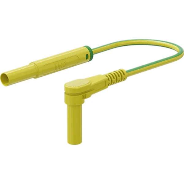 Safety measuring lead with (4 mm lamella plug, straight) to (4 mm lamella plug, angled), 2 m, yellow/green, silicone, 1.0 mm², CAT III, CAT IV, 66.1050-20020 image 1