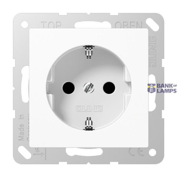 SCHUKO socket, 16 A 250 V ~, without claws, integrated increased contact protection, SAFETY+, Duroplast, Series A, alpine white image 1