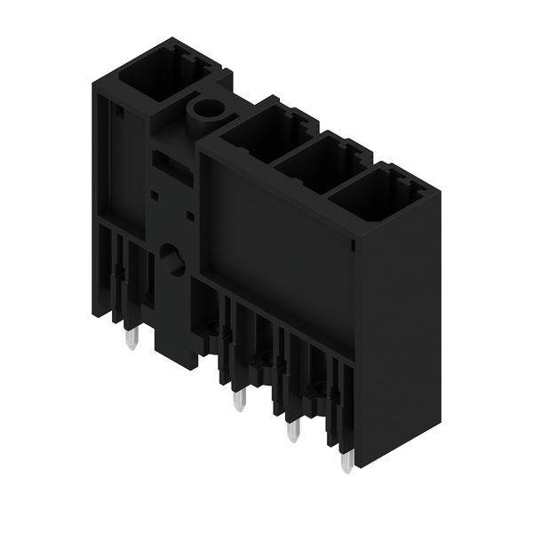 PCB plug-in connector, male header, closed side, Middle flange, THT solder connection, 7.62 mm, Number of poles: 4, 180°, Solder pin length (l): 3.5 mm, tinned, black, Box image 4