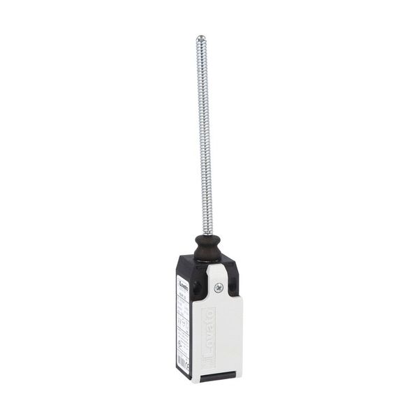 Limit switch, K series, wobble stick, omnidirectional, 1 bottom cable entry. Dimensions to EN 50047, plastic body, contacts 1NO+1NC slow action. Flexible rod image 1