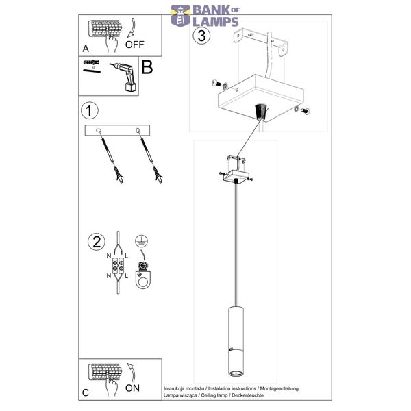 HANGING LAMP LOOPEZ 1 BLACK/GOLD GU10 1X40W IP20 image 8