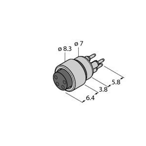 Round connector M8 x 1 / Ø 8 mm Ø 8 mm Flange Coupling, with Print Contacts   EKP3SP (100 PCS.) image 1