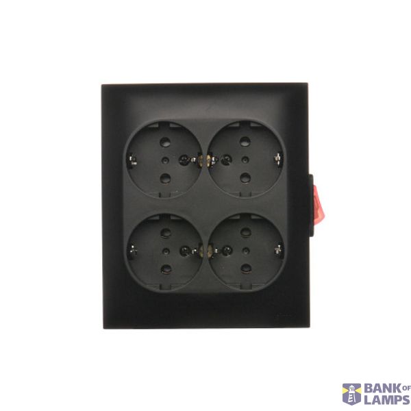 Quadruple plug socket with Schuko earthing type - IP20 version - with built-in switch, 16A, Screw, black matt image 1
