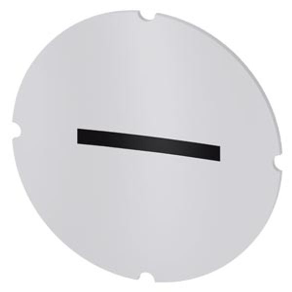 Inscription plate for illuminated pushbutton, round, milky with black font, with graphic symbol: decrease, minus image 1