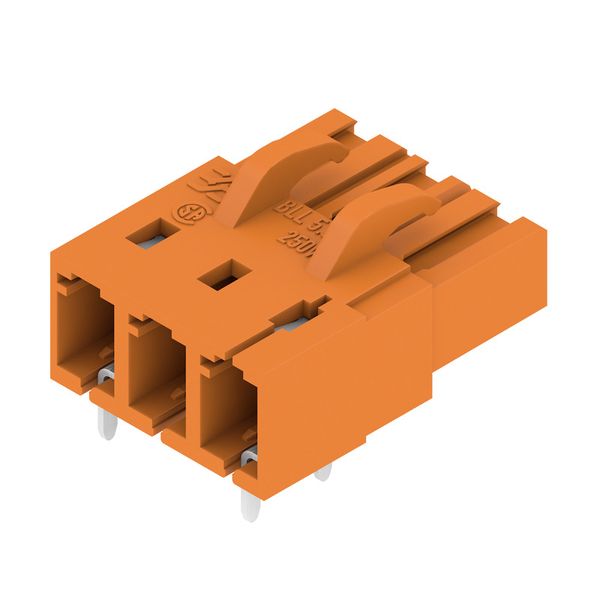 PCB plug-in connector, female header, closed side, THT solder connection, 5.08 mm, Number of poles: 3, 90°, Solder pin length (l): 3.2 mm, tinned, orange, Box image 1