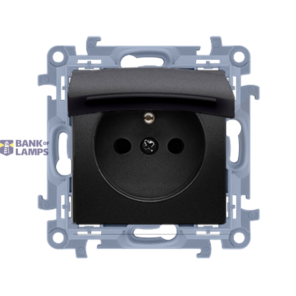 IP44 single socket outlet with shutters and frame seal - same color flap & frame, 16A, black matt image 1