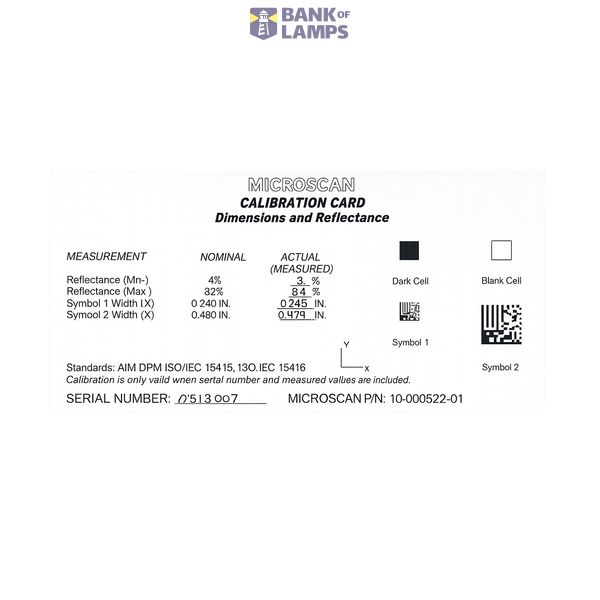 AV Verif. Calibration Card with NIST-Traceable Measurement Report 3Z4U1515D image 1